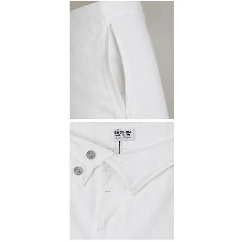 EB Denim White Asymmetric Fold Over Waist Wide Leg Jeans Size 27 Made USA - Picture 9 of 12
